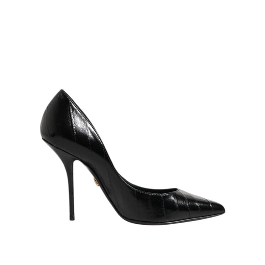 Dolce & Gabbana Black Leather Stiletto High Heels Pumps Shoes LA11453-37.5