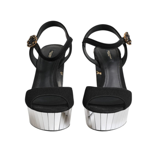 Dolce & Gabbana Black Crystal Ankle Strap Keira Sandal Shoes LA11454-41