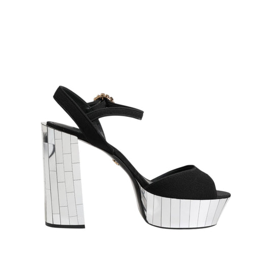 Dolce & Gabbana Black Crystal Ankle Strap Keira Sandal Shoes LA11454-41