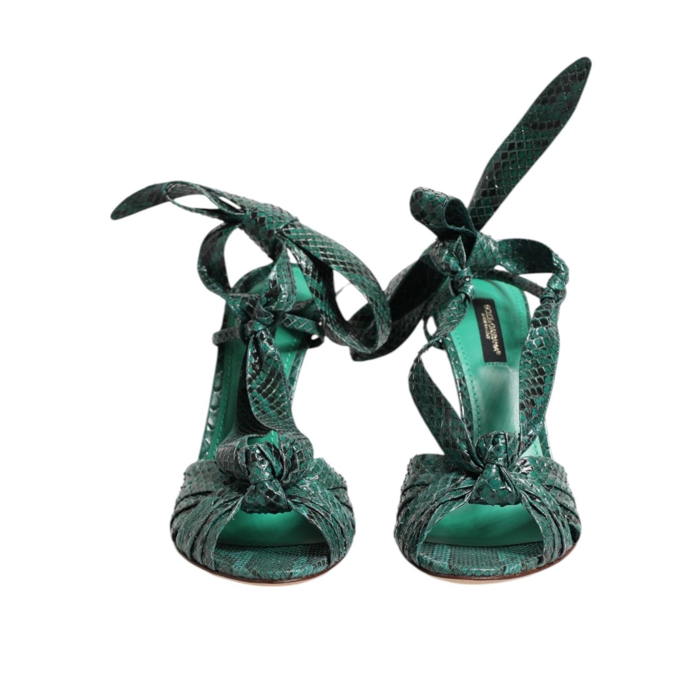 Dolce & Gabbana Green Python Leather Heels Sandals Shoes LA11455-41