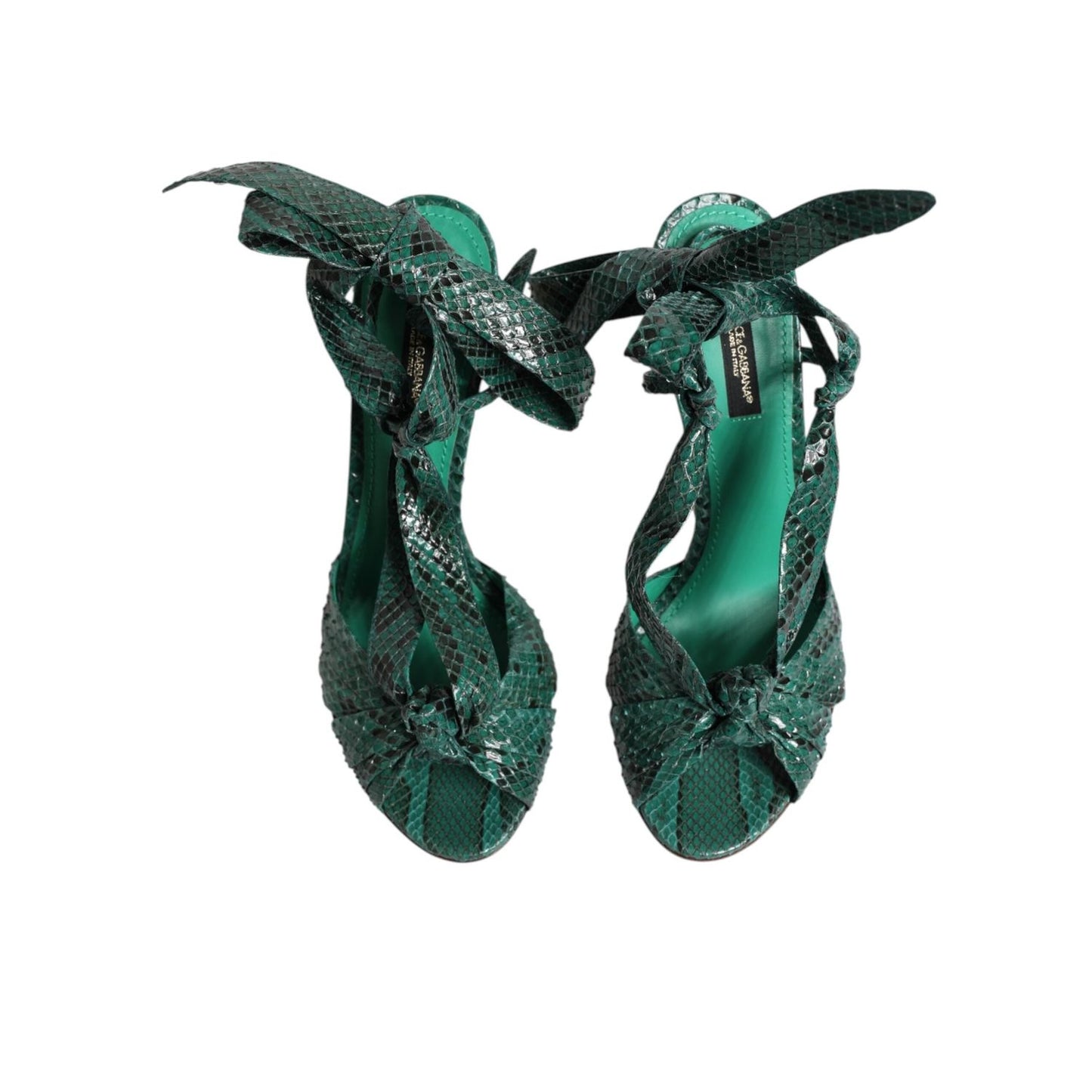 Dolce & Gabbana Green Python Leather Heels Sandals Shoes LA11455-41