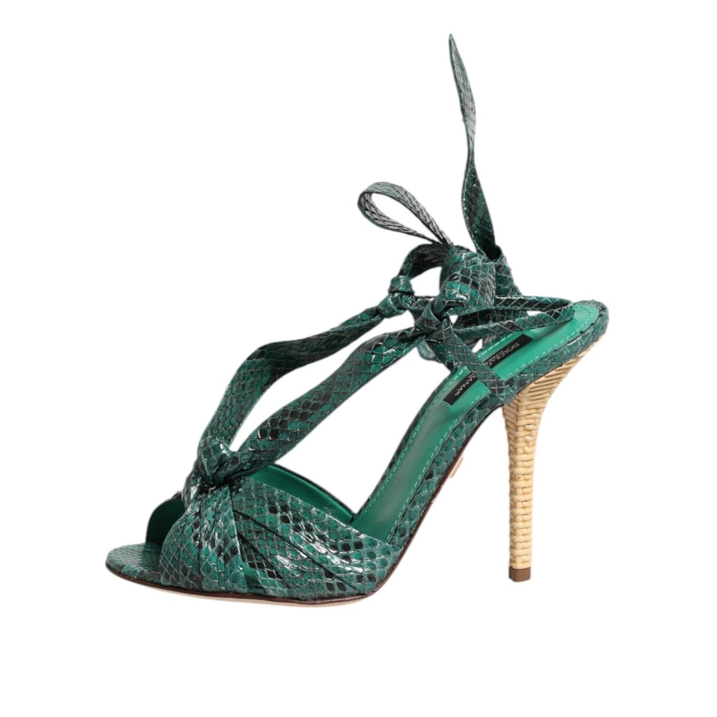 Dolce & Gabbana Green Python Leather Heels Sandals Shoes LA11455-41