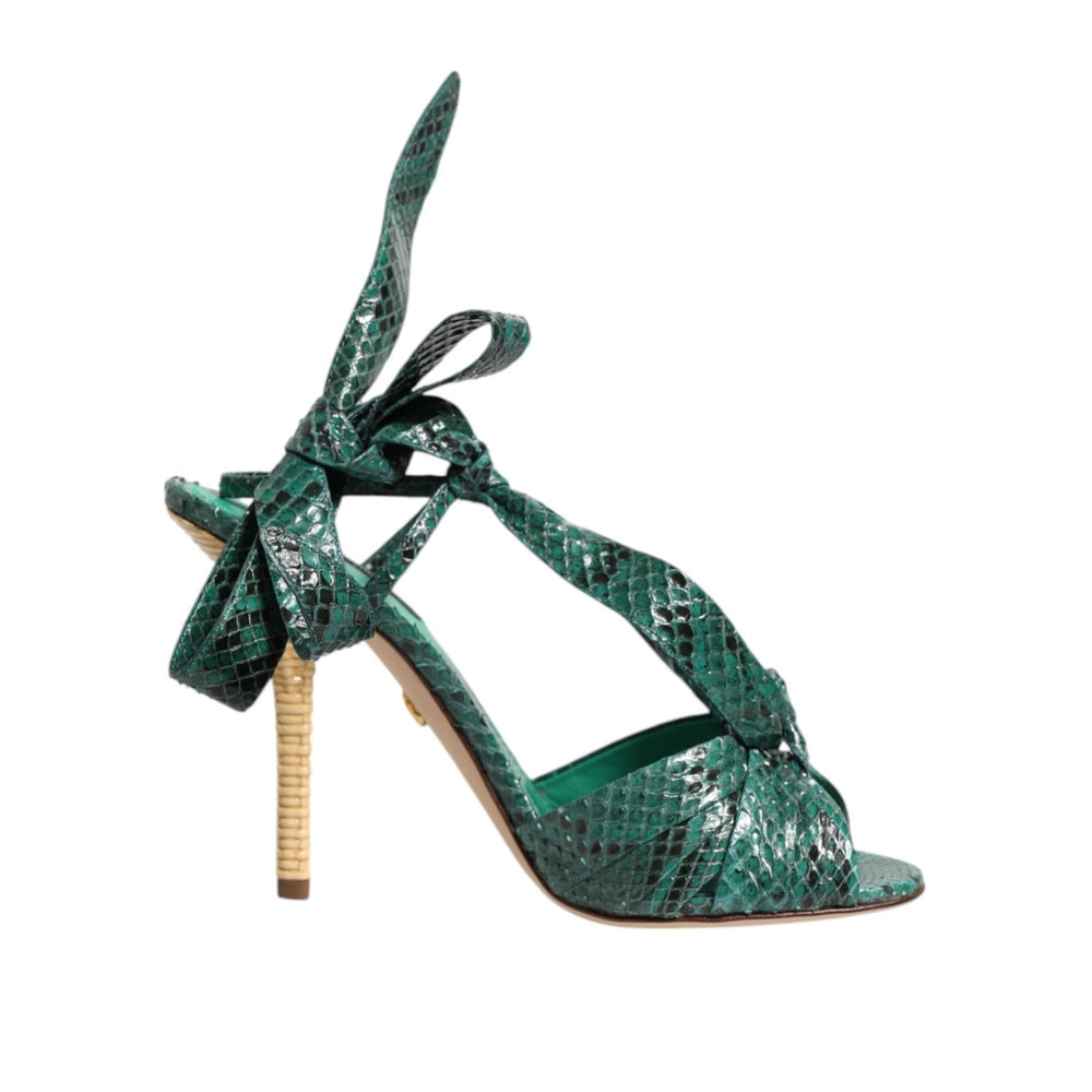 Dolce & Gabbana Green Python Leather Heels Sandals Shoes LA11455-41