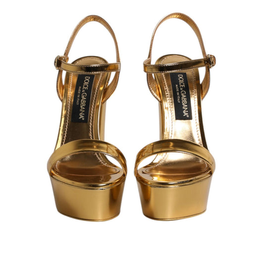 Dolce & Gabbana Gold Leather Platform Keira Sandals Shoes LA11457-39
