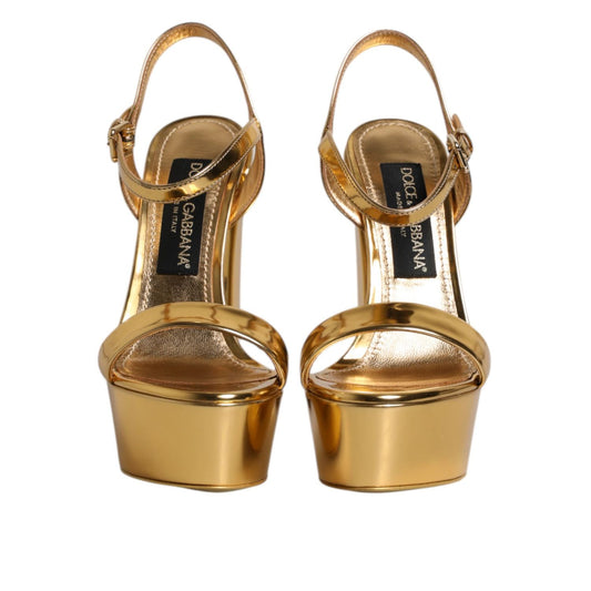 Dolce & Gabbana Gold Leather Platform Keira Sandals Shoes LA11458-36