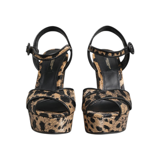 Dolce & Gabbana Brown Leopard Wedges Ankle Strap Sandals Shoes LA11461-39