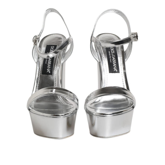 Dolce & Gabbana Silver Leather Platform Keira Sandals Shoes LA11462-39
