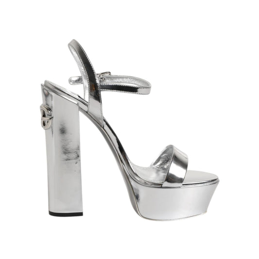 Dolce & Gabbana Silver Leather Platform Keira Sandals Shoes LA11462-39