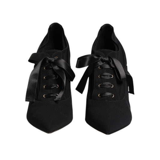 Dolce & Gabbana Black Lace Up Stiletto Heels Pumps Shoes LA11465-39.5
