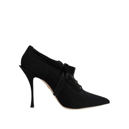 Dolce & Gabbana Black Lace Up Stiletto Heels Pumps Shoes LA11465-39.5