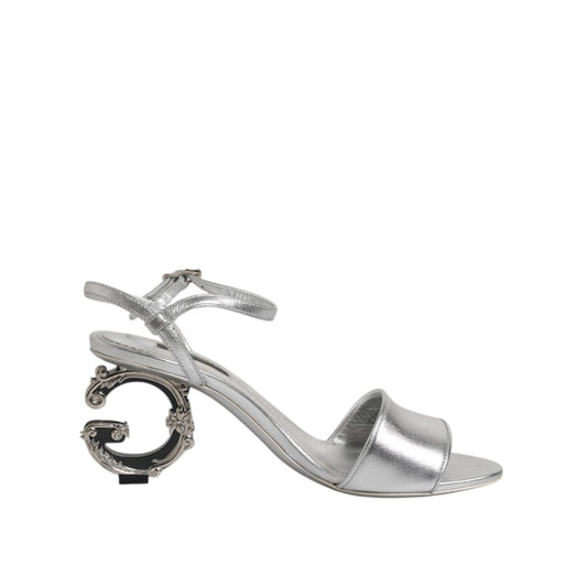 Dolce & Gabbana Silver Leather DG Heels Keira Sandals Shoes LA12745-37.5