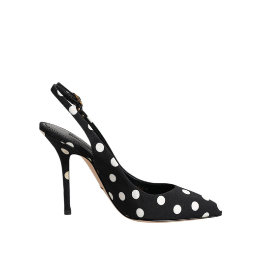 Dolce & Gabbana Black White Dotted Stiletto Slingback Shoes LA12750-35