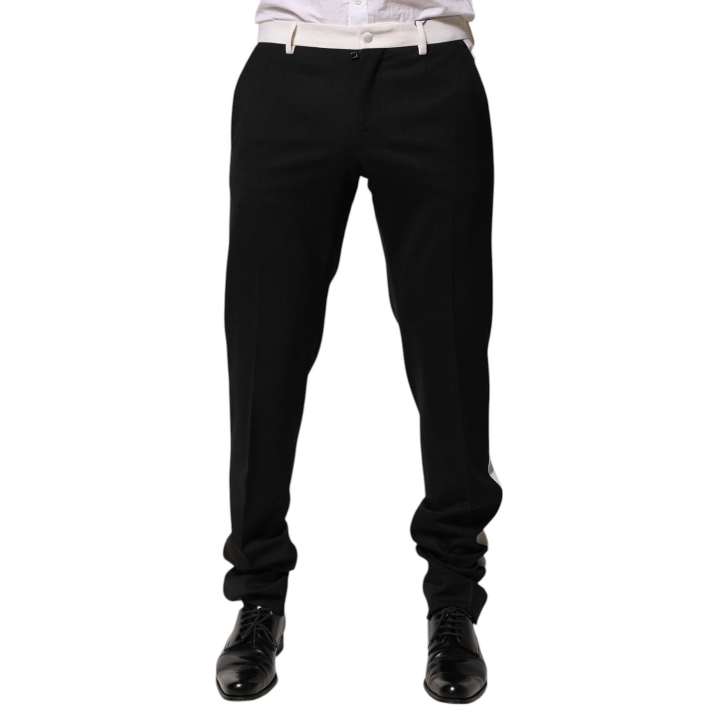 Dolce & Gabbana Black White Stripe Wool Men Trouser Pants
