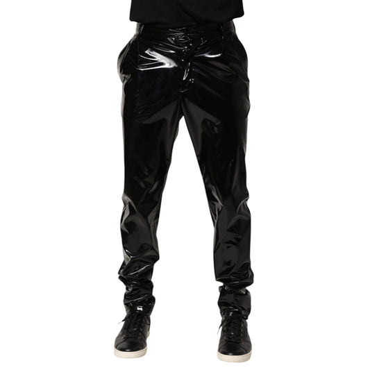 Dolce & Gabbana Black Polyester Mid Waist Men Trouser Pants