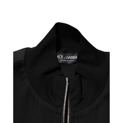 Dolce & Gabbana Black Cotton Logo Full Zip Men Bomber Jacket