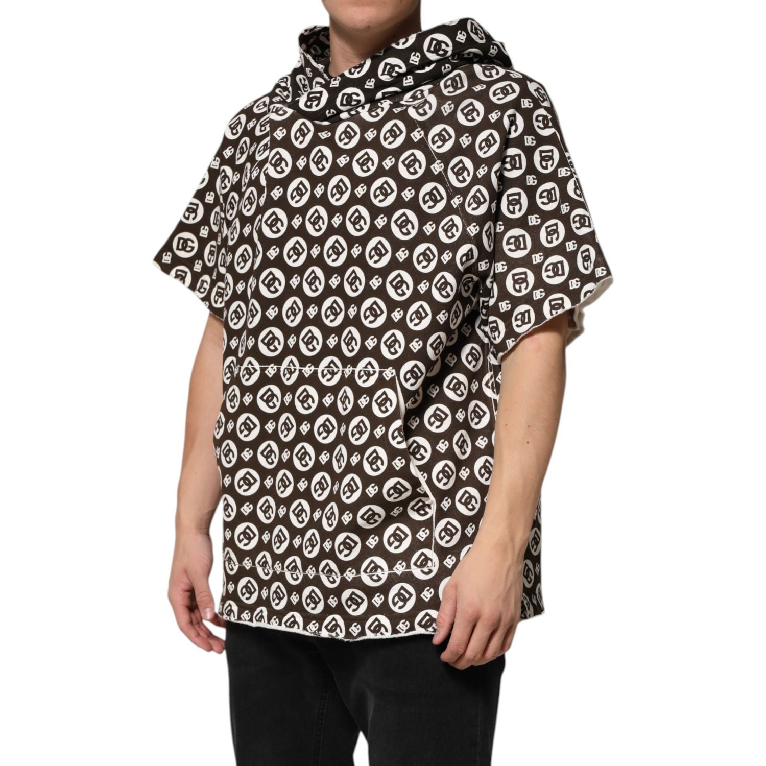 Dolce & Gabbana Brown White DG Logo Short Hoodie Sweater