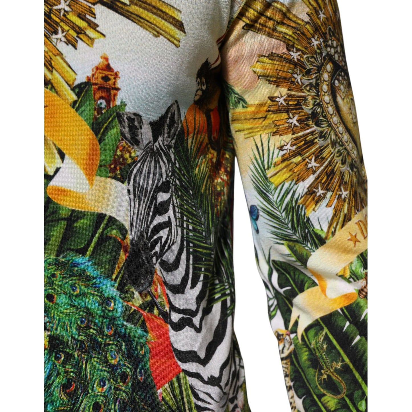 Dolce & Gabbana Tropical Heart Crown Silk Pullover Sweater
