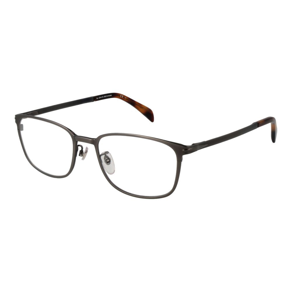 David Beckham Gray Men Glasses Frame in gunmetal stainless steel with full-rim rectangle style and demo lenses.