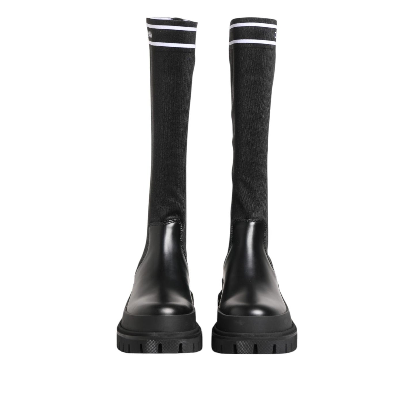 Dolce & Gabbana Black White Polyester Socks High Boots Shoes
