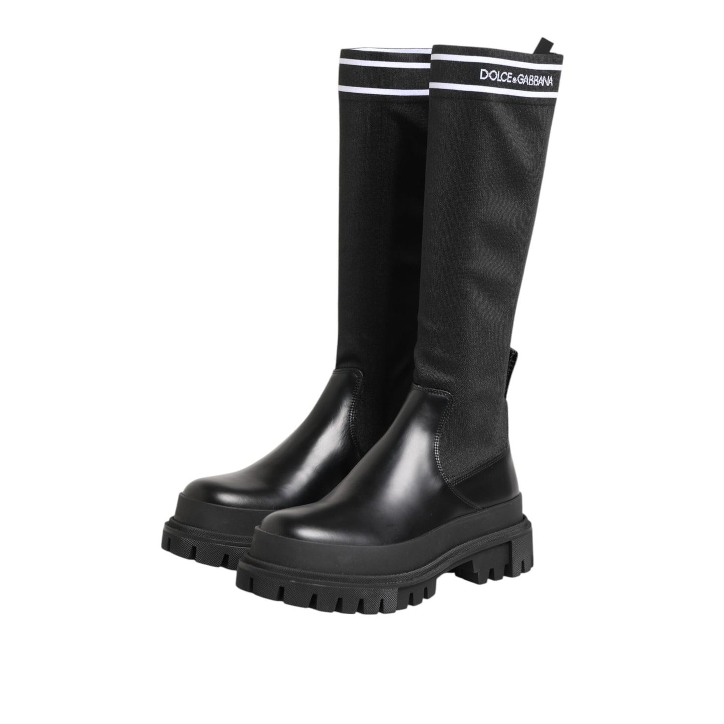 Dolce & Gabbana Black White Polyester Socks High Boots Shoes