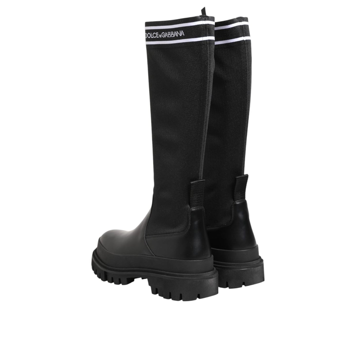 Dolce & Gabbana Black White Polyester Socks High Boots Shoes