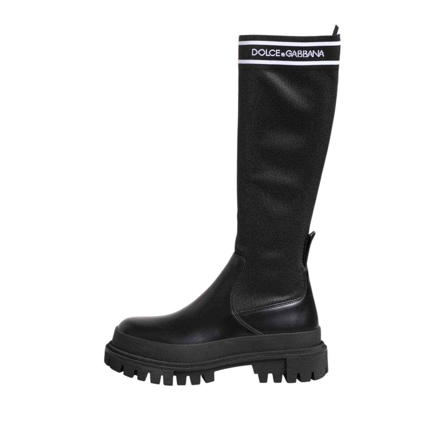 Dolce & Gabbana Black White Polyester Socks High Boots Shoes