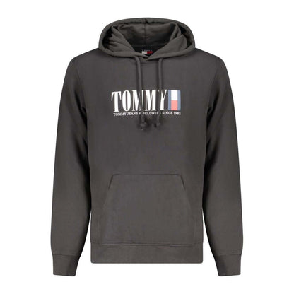 Tommy Hilfiger Black Cotton Men Sweater with logo, long sleeves, and pocket, perfect for casual style and comfort.