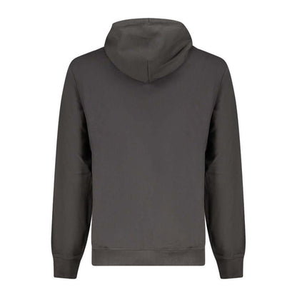Back view of Tommy Hilfiger Black Cotton Men Sweater showcasing hood and long sleeves, crafted with comfort and style in regenerative cotton.