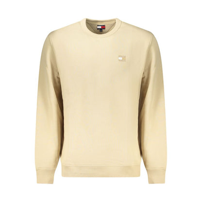Tommy Hilfiger Beige Cotton Men Sweater with logo applique and crew neck, long-sleeved casual wear for men 2023 collection.