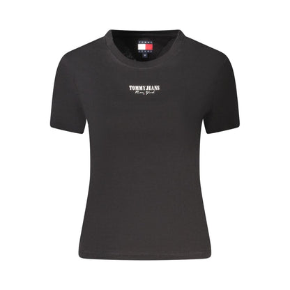 Tommy Hilfiger Black Cotton Women T-Shirt with logo and print, short-sleeved and sustainable, made with recycled viscose blend.
