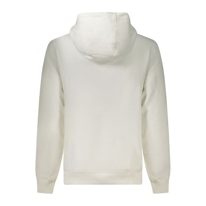 Back view of Tommy Hilfiger White Cotton Men Sweater showcasing hood and long sleeves, crafted with cotton blend for comfortable fit.