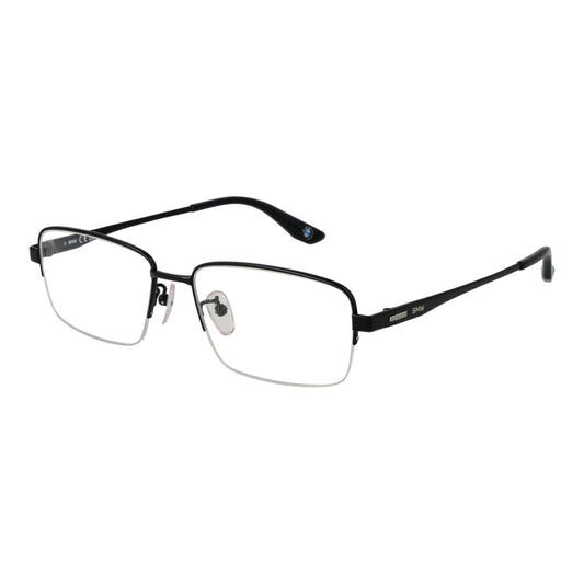 BMW Black Men Glasses Frame, titanium half-rim, rectangle design, demo lenses, includes branded case, size 57-17-145.