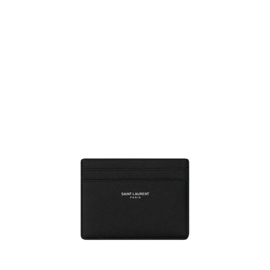 Saint Laurent Black Calf Leather Bos Taurus Wallet, Grain De Poudre Card Holder with card slots and embossed logo, AW25 season.