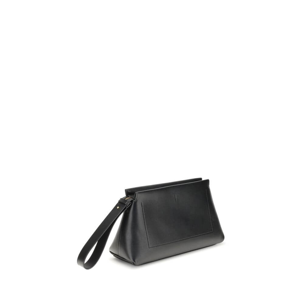 Givenchy Black Calf Leather Bos Taurus Clutch Bag with gold-tone details, featuring a shoulder strap and zipper closure for style and functionality.