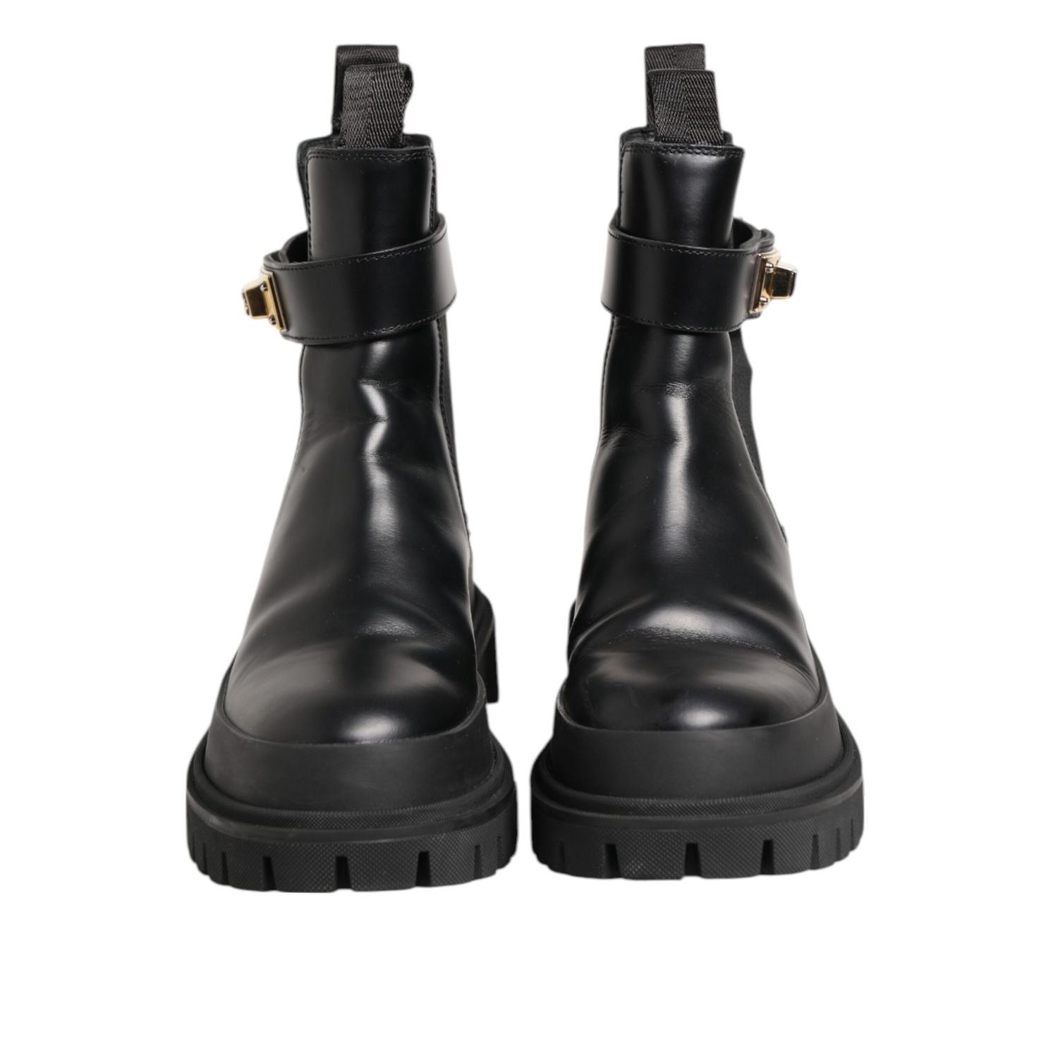 Dolce & Gabbana Black Calfskin DG Logo Strap Ankle Boots Shoes