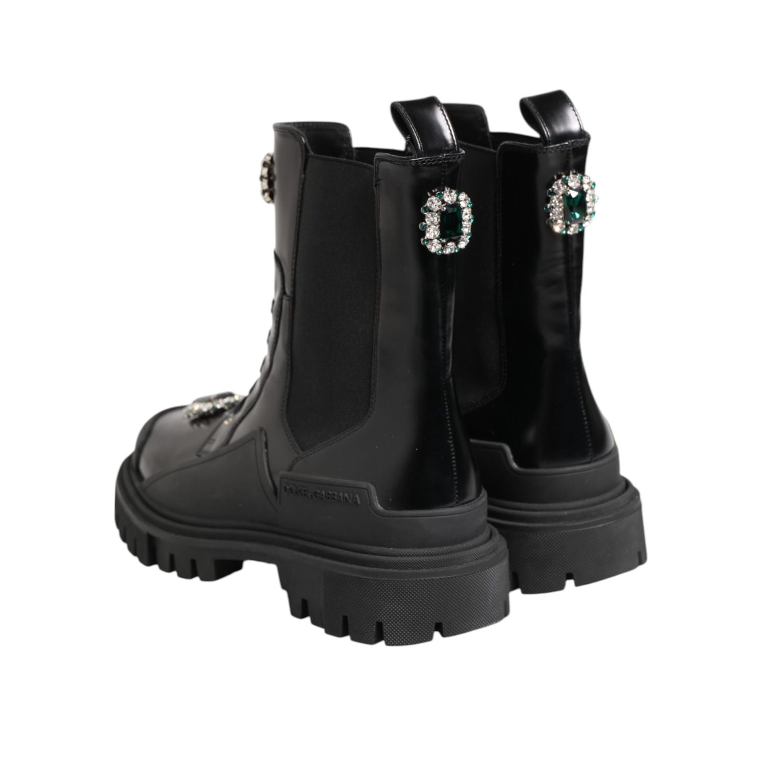Dolce & Gabbana Black Crystal Embellished Combat Boots Shoes