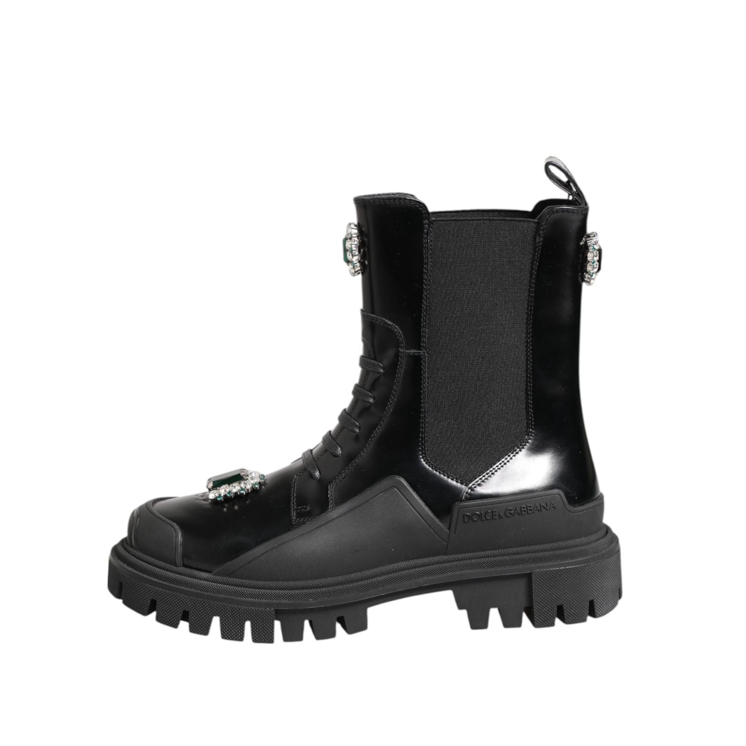 Dolce & Gabbana Black Crystal Embellished Combat Boots Shoes
