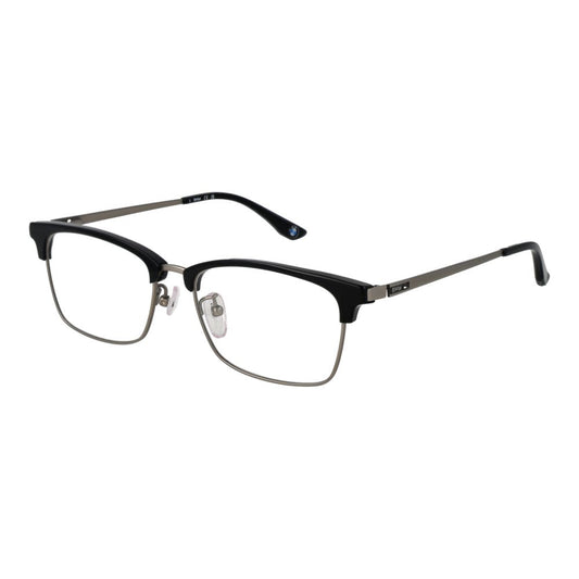 BMW Black Men Glasses Frame in black titanium, full-rim browline style with demo plastic lenses, size 54-17-145, includes branded case.