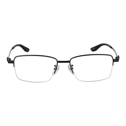 BMW Black Men Glasses Frame, half-rim titanium rectangle style with demo lenses, temples 145mm, includes branded case.