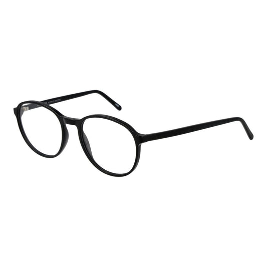 Andy Wolf Black Unisex Glasses Frame in acetate with full-rim panto design and 54-18-145 size, featuring demo lenses and spring hinge.