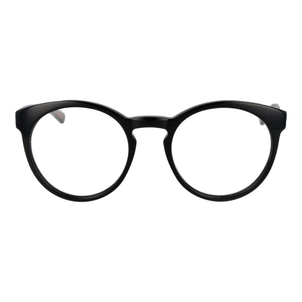 Andy Wolf Black Unisex Glasses Frame in round style made of acetate, full-rim design with demo lenses, shown with branded case included.