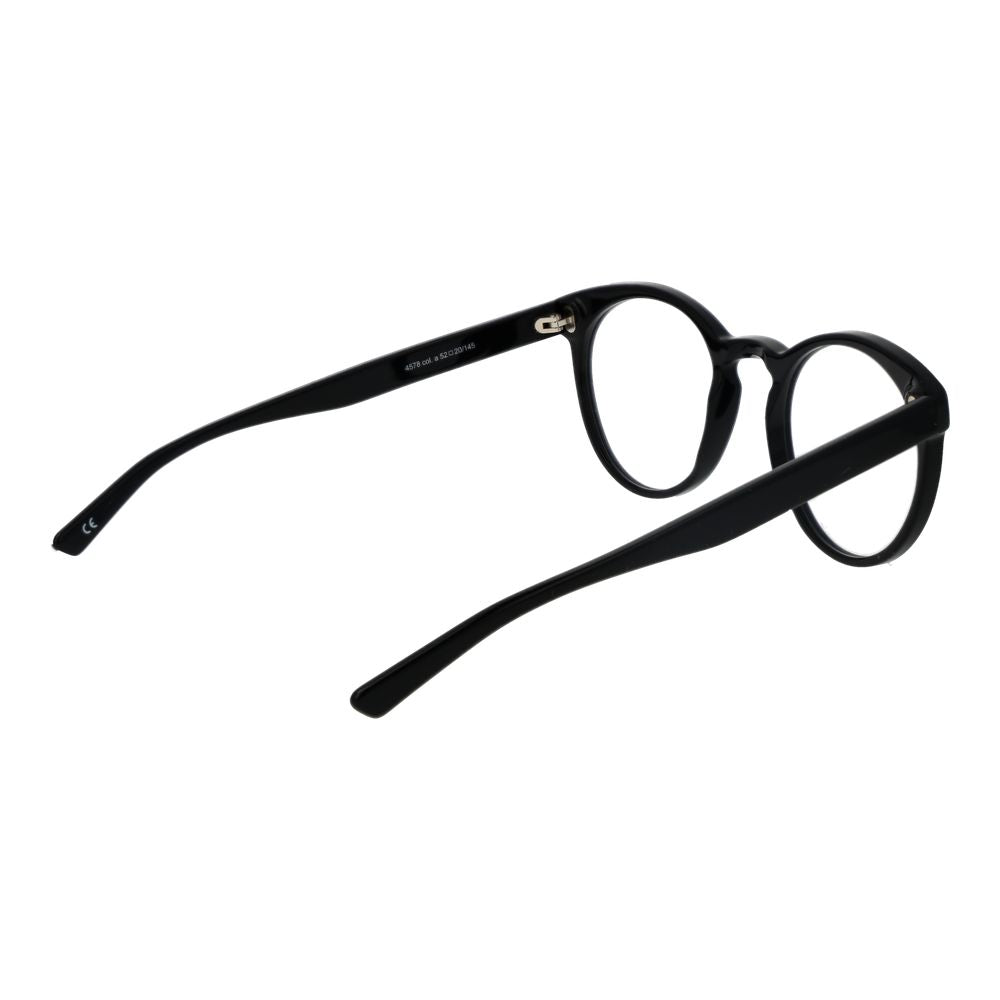 Andy Wolf Black Unisex Glasses Frame, full-rim acetate, model showcasing sides and temples, featuring round design with demo lenses.