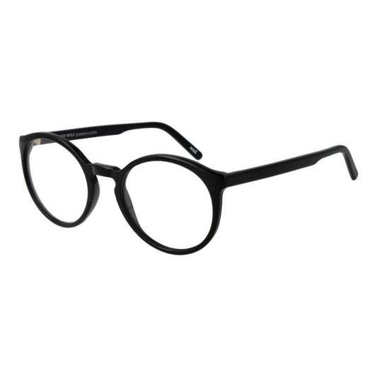 Andy Wolf Black Unisex Glasses Frame with acetate round full-rim style for versatile fashion.