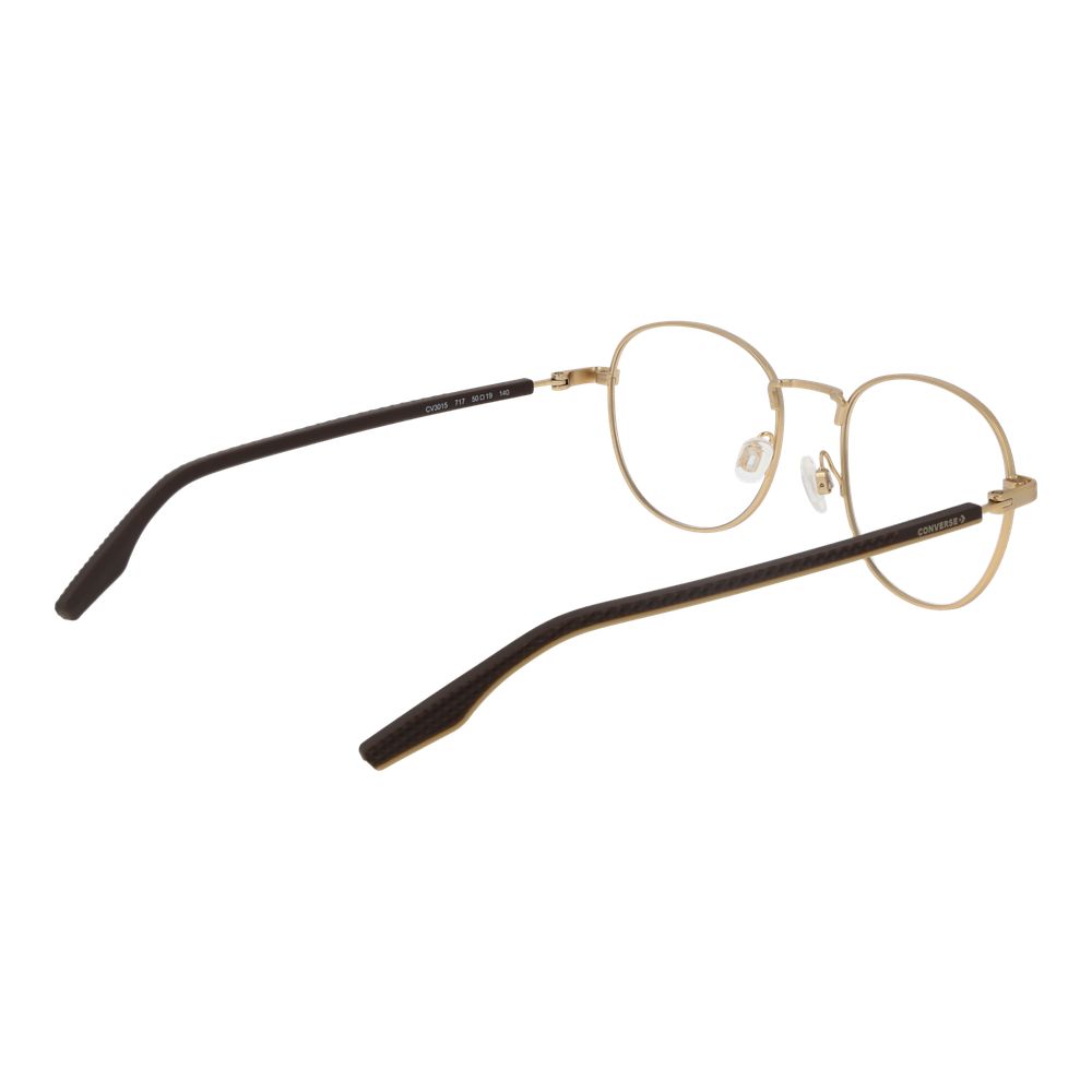 Converse Gold Unisex Glasses Frame with full-rim round style and gold rubber material, size 50-19-140, suitable for all genders.