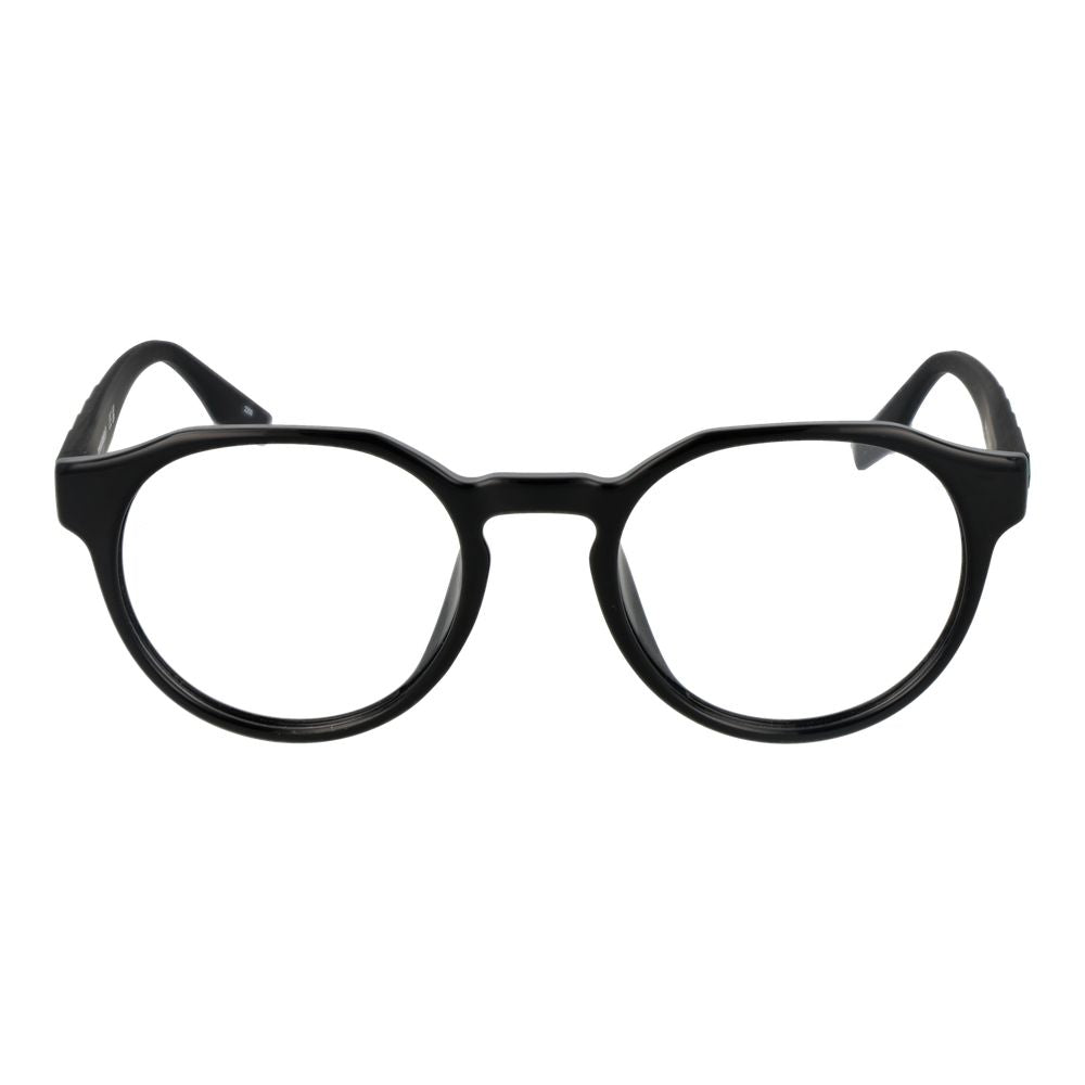 Converse Black Unisex Glasses Frame, full-rim round design with black stainless steel frame and demo lenses, size 49-20-140.