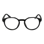Converse Black Unisex Glasses Frame, full-rim round design with black stainless steel frame and demo lenses, size 49-20-140.