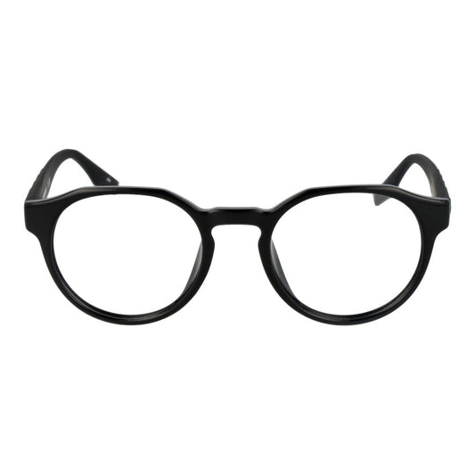 Converse Black Unisex Glasses Frame, full-rim round design with black stainless steel frame and demo lenses, size 49-20-140.