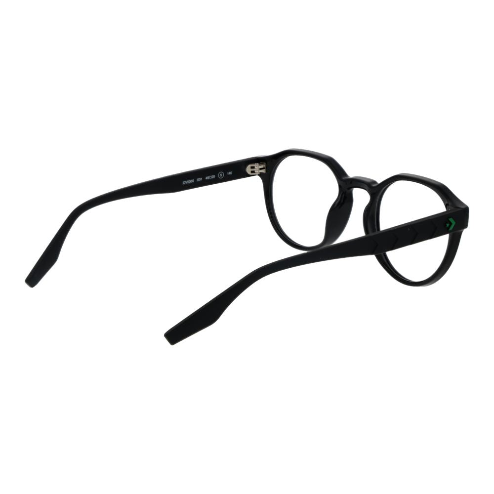 Converse Black Unisex Glasses Frame in full-rim round style made of stainless steel with demo lenses, size 49-20-140.