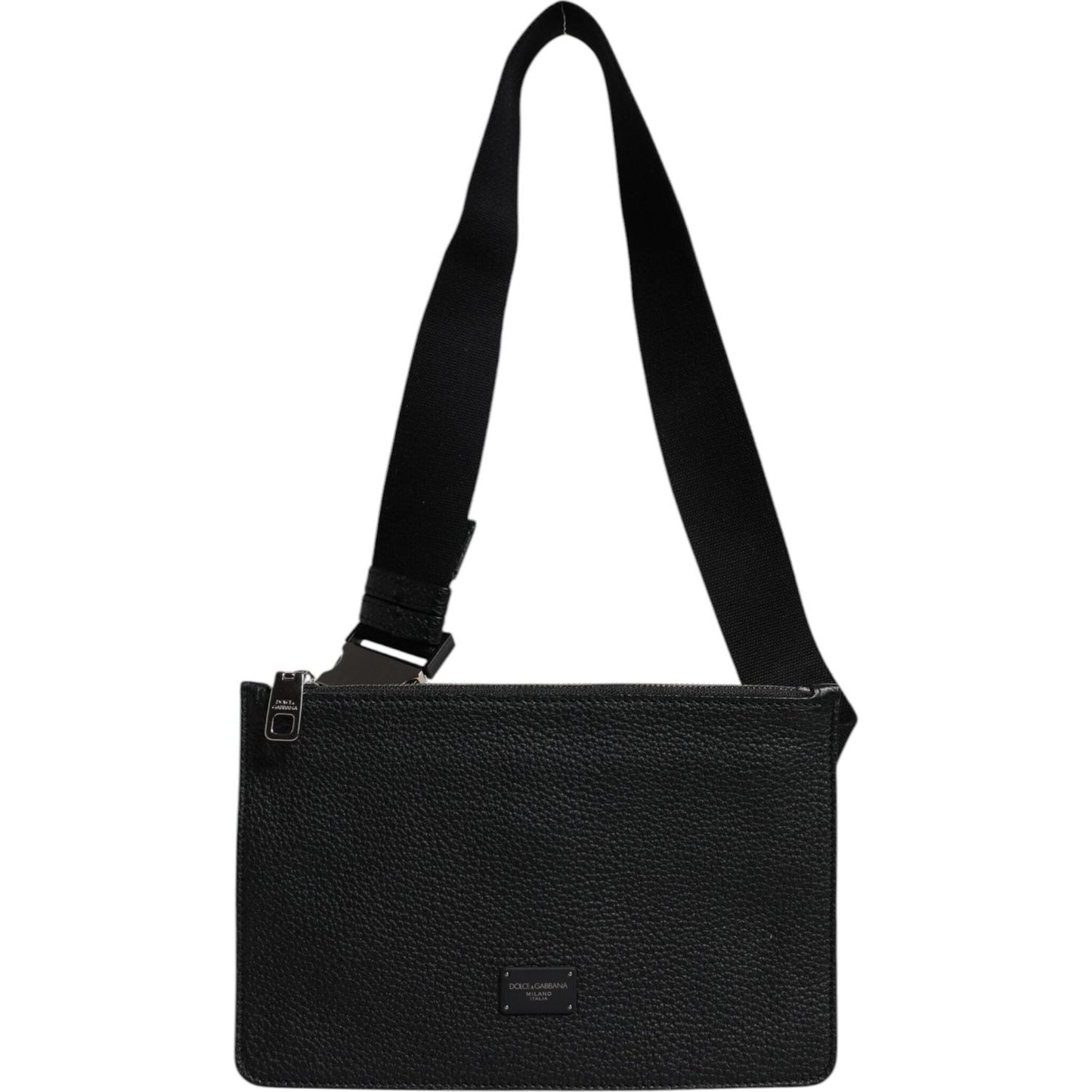 Dolce & Gabbana Black Leather Logo Embossed Waist Fanny Pack Bag BAG4668