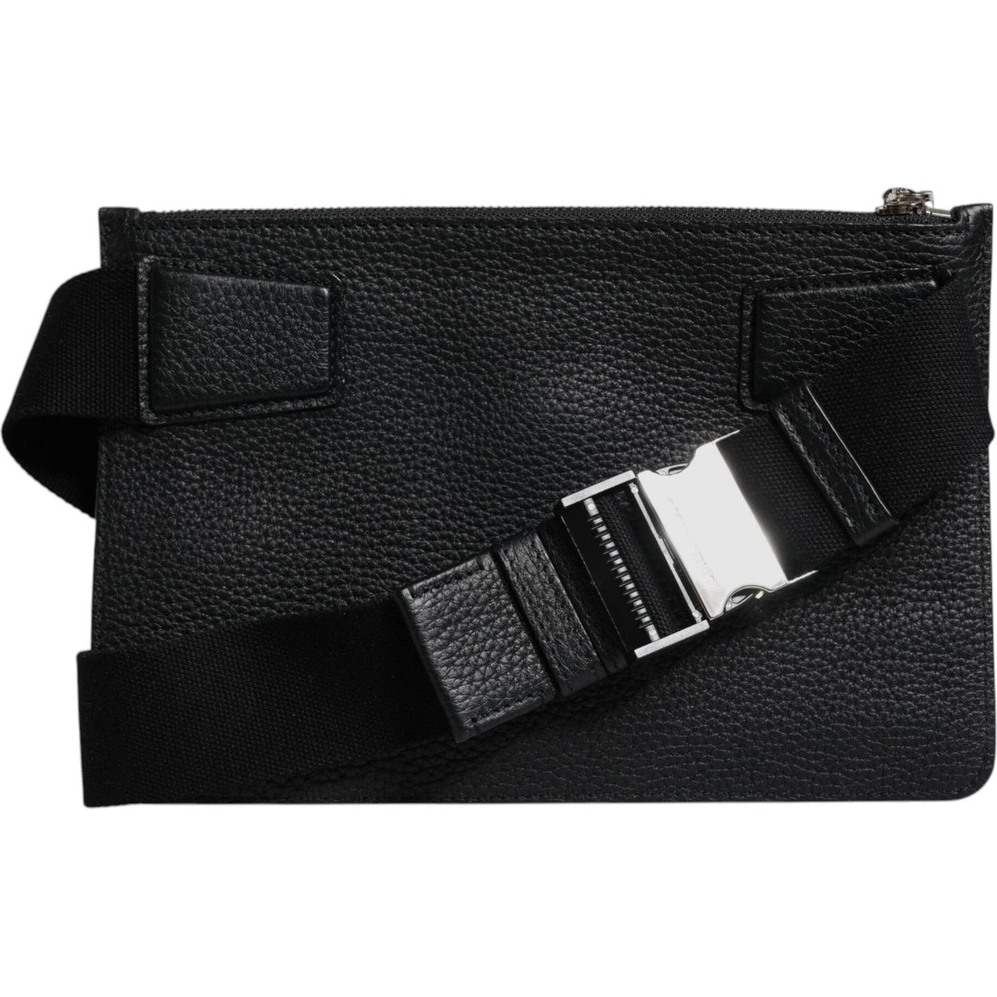 Dolce & Gabbana Black Leather Logo Embossed Waist Fanny Pack Bag BAG4668